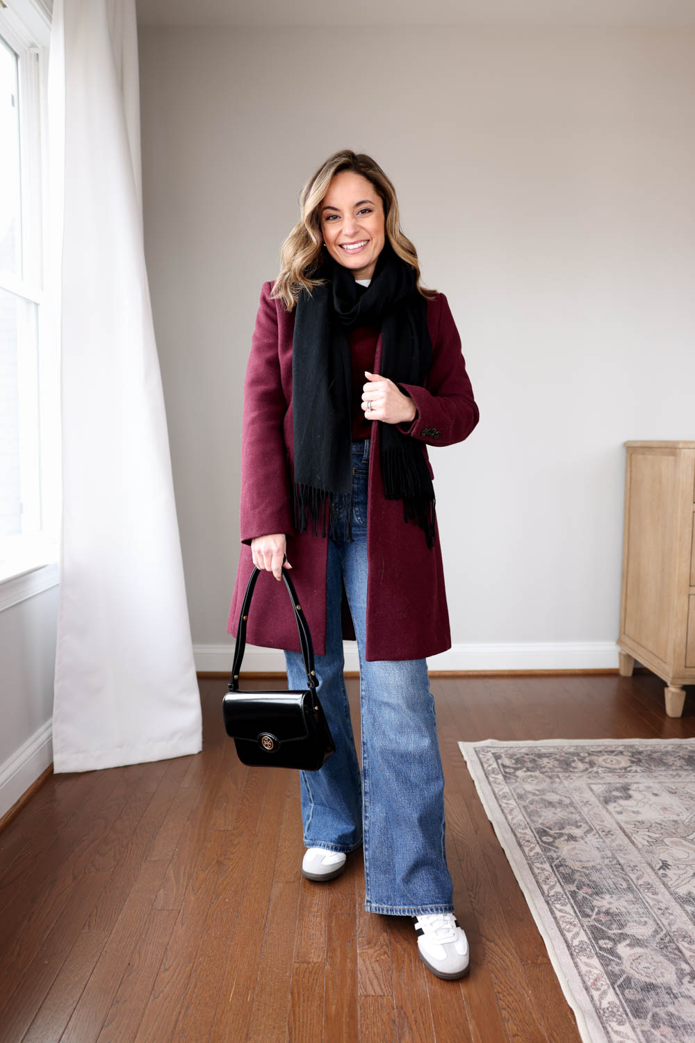 winter outfits with sneakers via pumps and push-ups blog | winter outfits | flare jeans and sneakers outfits | petite style | petite fashion