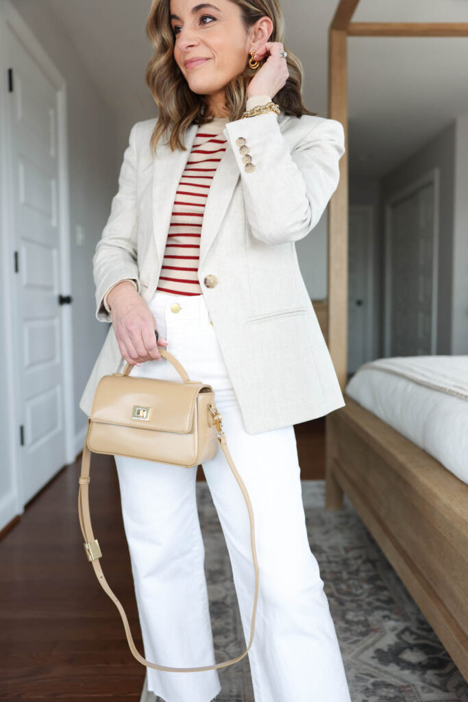 Petite-friendly spring outfits | classic spring outfits | linen blazer outfits | petite style | petite fashion | early spring outfit 