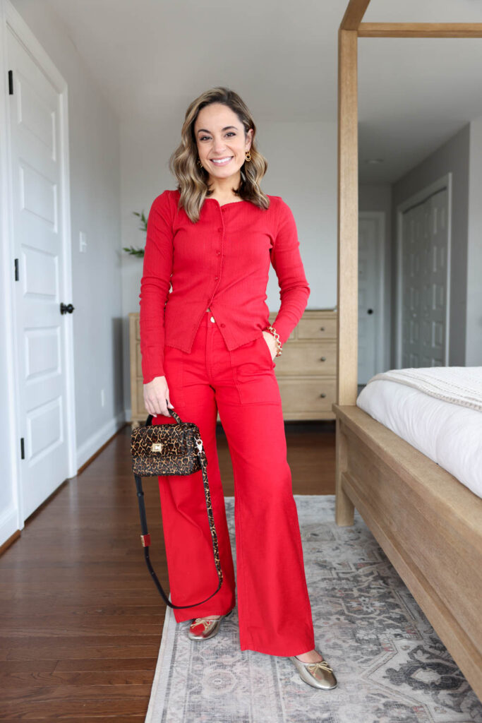 Petite-friendly classic spring outfits via Brooke Anderson petite style blogger | J.Crew outfits | trench coat outfits | classic style | red pants outfit | leopard bag outfits 