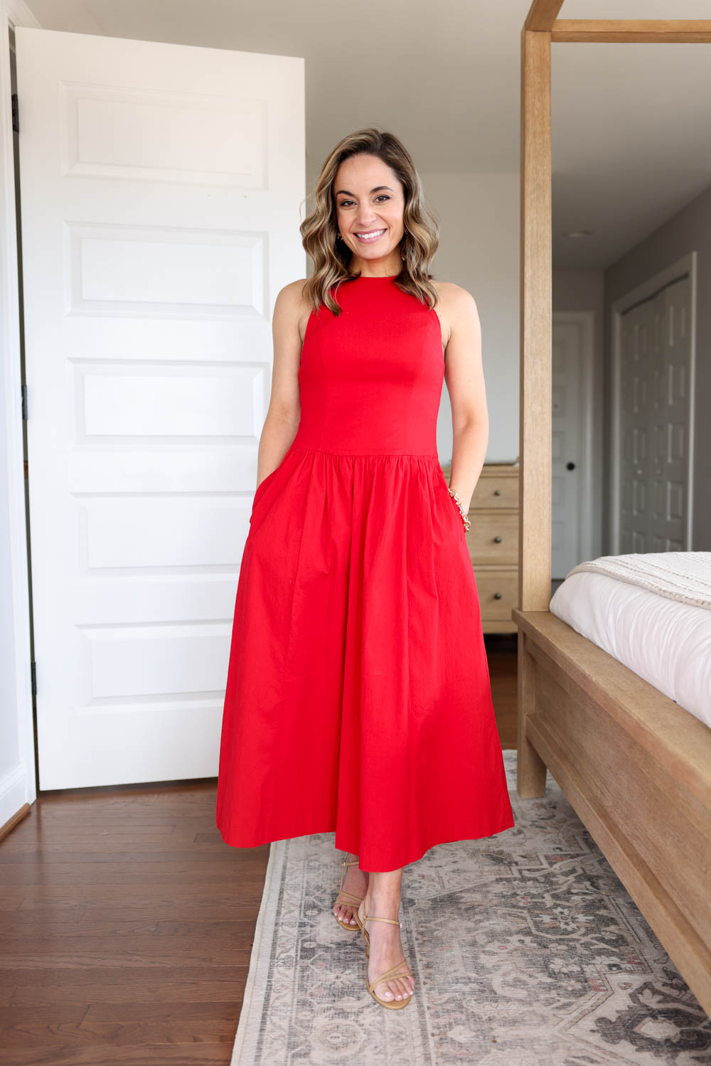 Petite-friendly spring dresses | red dress | dropped waist dress | petite-friendly dresses