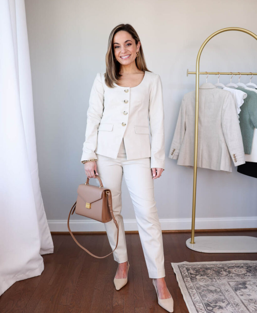 Petite-friendly neutral outfits for work | spring outfits for work | petite-friendly business casual | business professional outfits | spring workwear