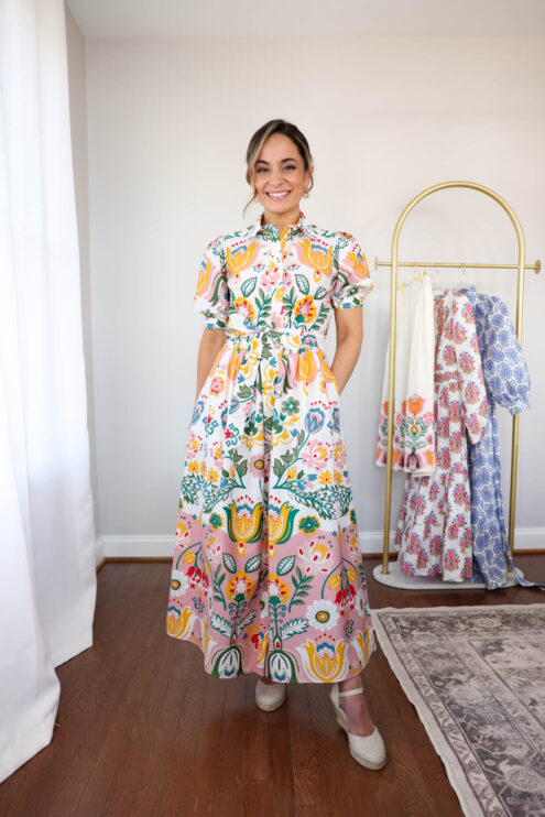 Petite-friendly shirt dress via pumps andpush-ups blog | petite style | petite fashion | spring dresses | colorful dresses