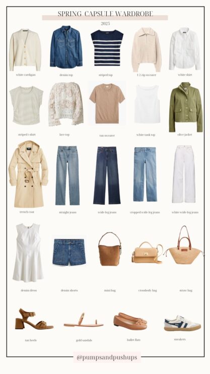 Spring capsule wardrobe 2025 via petite style blog Pumps & Push-Ups | capsule wardrobe | spring outfits | petite-friendly outfits