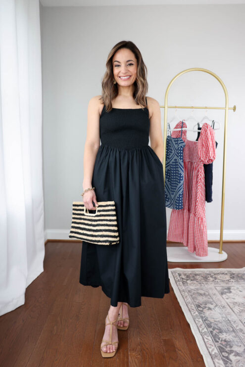 Petite-friendly date night dress via pumps and push-ups blog | summer date night dress | midi dress for petites | petite fashion | petite style | black dresses for petites