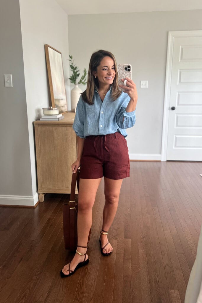 Petite-friendly drawstring shorts from Madewell | linen utility shorts | mid-length shorts reviews | petite fashion | petite style | madewell shorts review