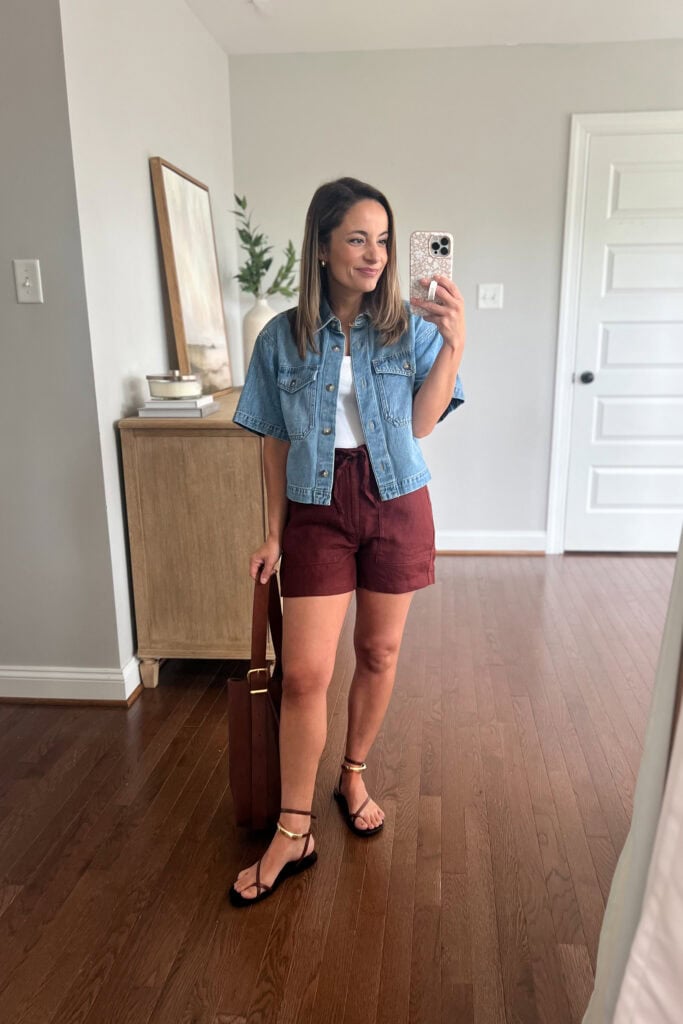 Petite-friendly drawstring shorts from Madewell | linen utility shorts | mid-length shorts reviews | petite fashion | petite style | madewell shorts review