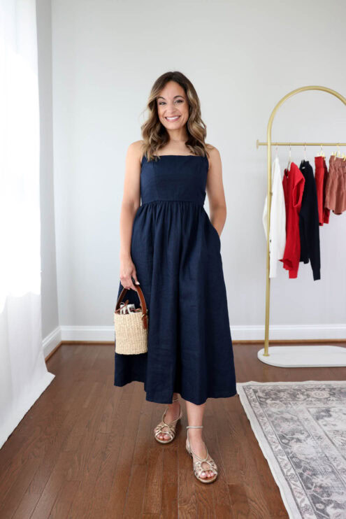 Navy summer dress | red, white, and blue summer outfits | fourth of july outfits | petite linen dresses