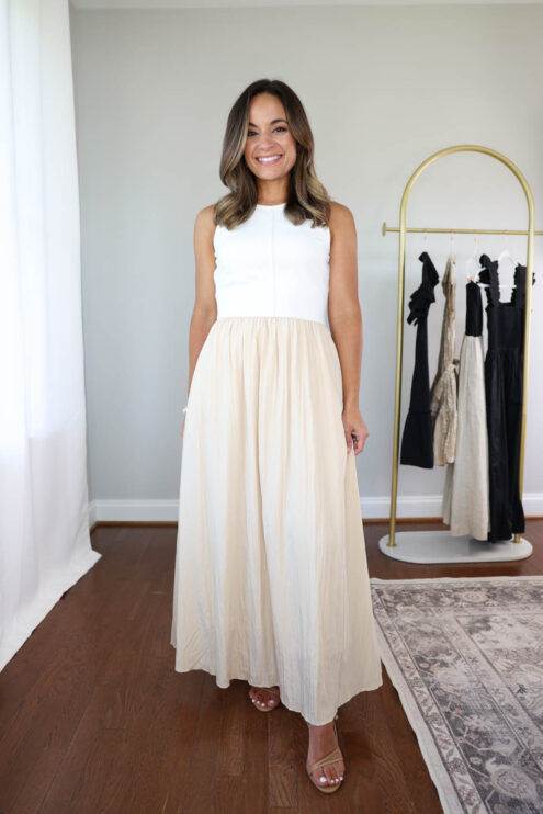 Petite-friendly neutral dress from Amazon via pumps and push-ups blog | neutral dresses | minimalist outfit for summer | summer dresses | petite dresses from amazon