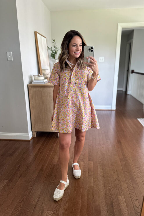 Petite-friendly swing dress via Pumps and Push-Ups blog | Anthropologie dress | petite-friendly dress | summer outfit