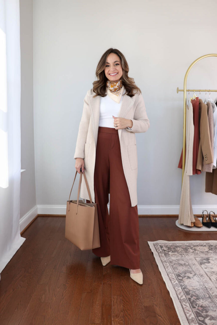 Petite workwear capsule wardrobe for fall with 30+ outfit ideas styled by Brooke of Pumps and Push-Ups — versatile petite office outfits for business and casual work settings.