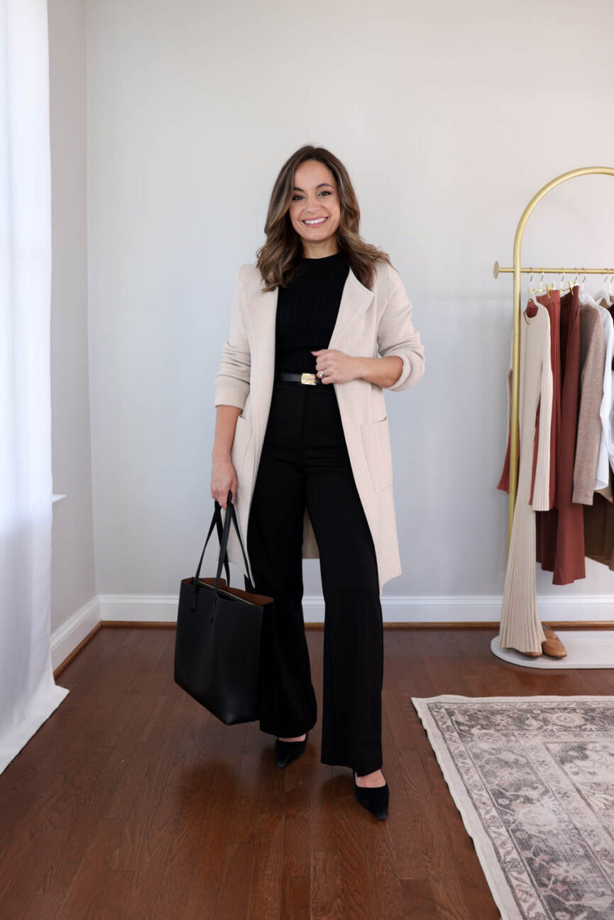 Petite workwear capsule wardrobe for fall with 30+ outfit ideas styled by Brooke of Pumps and Push-Ups — versatile petite office outfits for business and casual work settings.