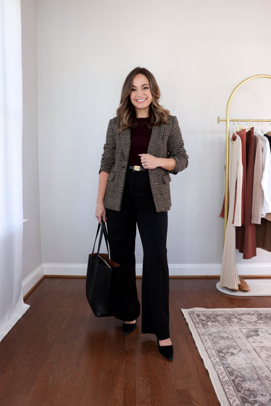 Petite workwear capsule wardrobe for fall with 30+ outfit ideas styled by Brooke of Pumps and Push-Ups — versatile petite office outfits for business and casual work settings.