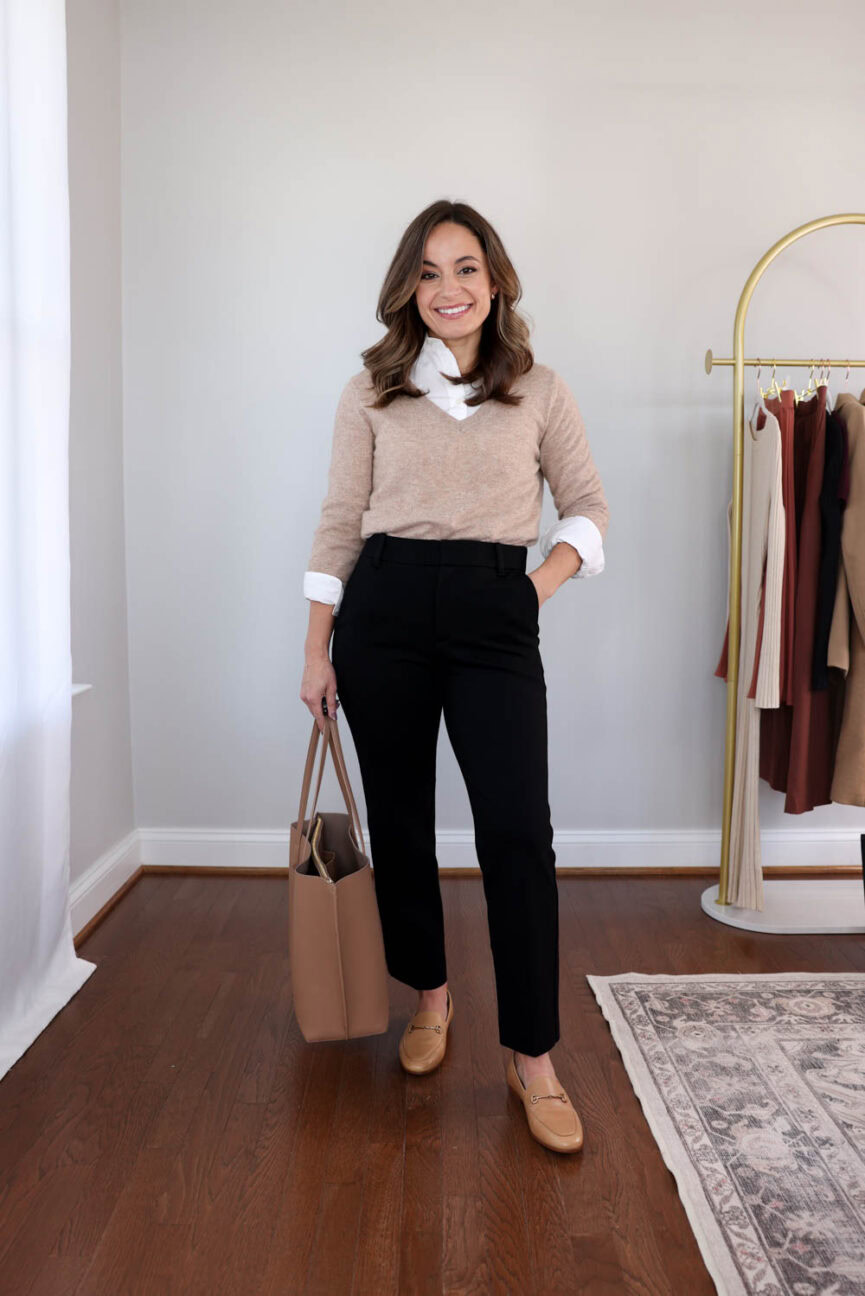Petite workwear capsule wardrobe for fall with 30+ outfit ideas styled by Brooke of Pumps and Push-Ups — versatile petite office outfits for business and casual work settings.