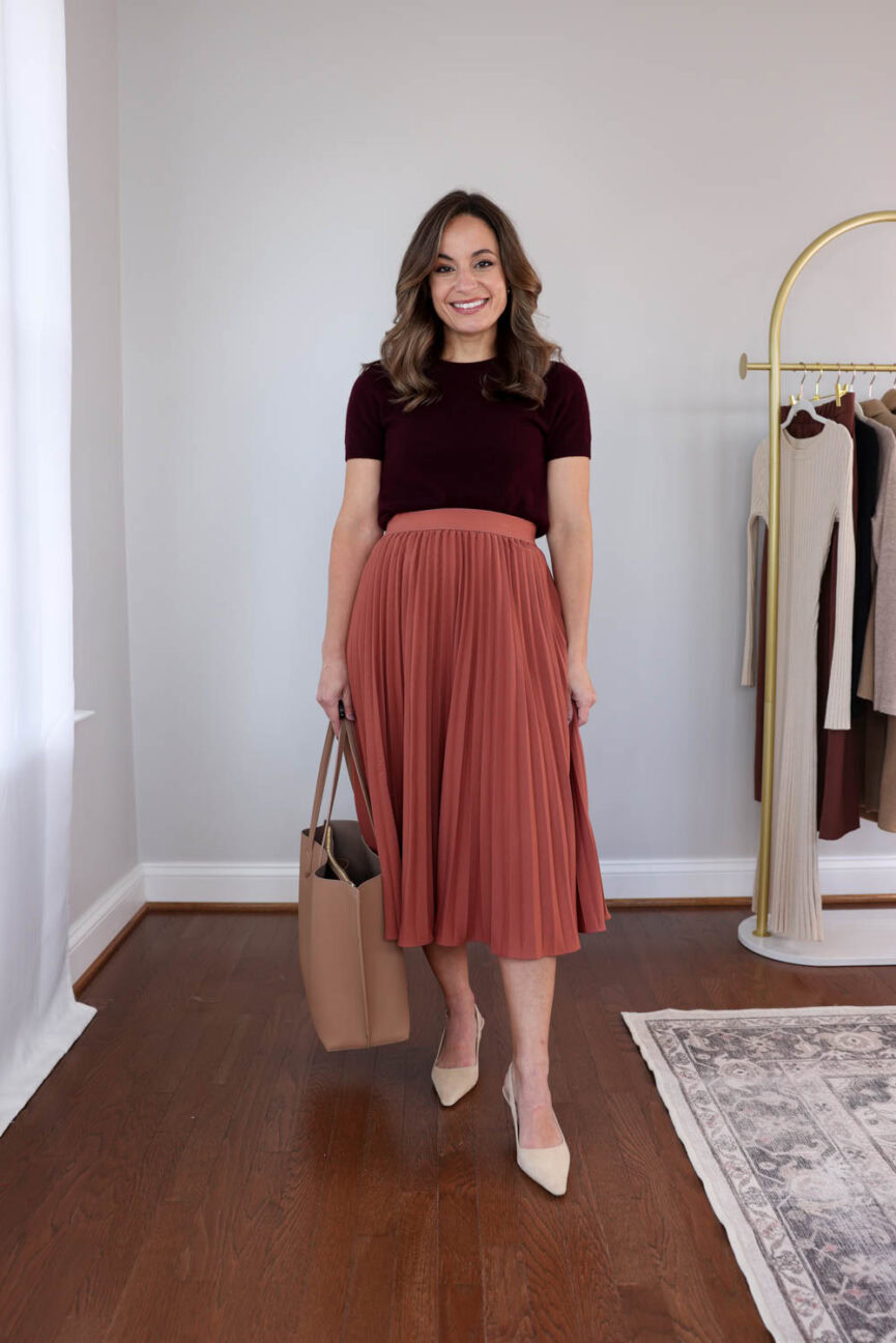 Petite workwear capsule wardrobe for fall with 30+ outfit ideas styled by Brooke of Pumps and Push-Ups — versatile petite office outfits for business and casual work settings.