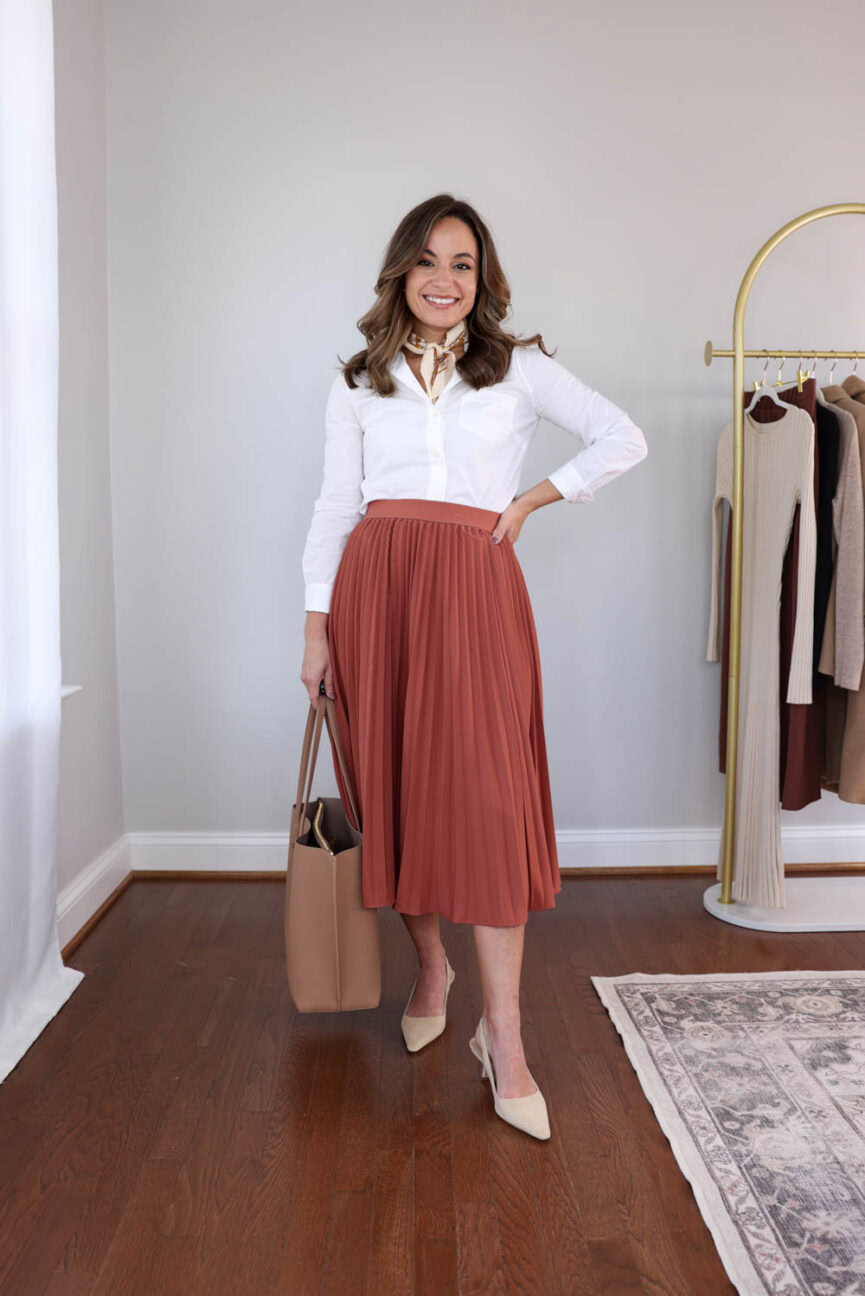 Petite workwear capsule wardrobe for fall with 30+ outfit ideas styled by Brooke of Pumps and Push-Ups — versatile petite office outfits for business and casual work settings.