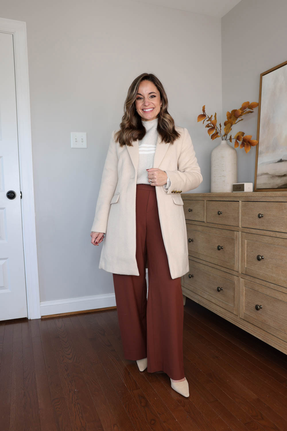 Petite-friendly coats via pumps and push-ups blog | the chesterfield coat from ann taylor worn by Brooke of Pumps and Push-Ups