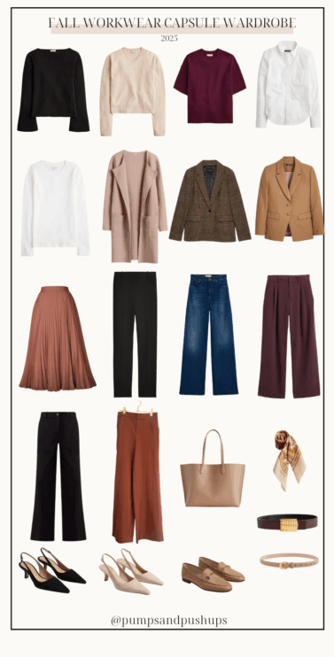 Petite workwear capsule wardrobe for fall with 30+ outfit ideas styled by Brooke of Pumps and Push-Ups — versatile petite office outfits for business and casual work settings.