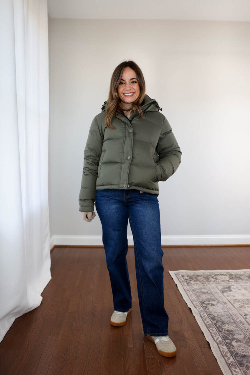 Quince Responsible Down Coat on petite style blogger Brooke of Pumps and Push-Ups | aritzia vs quince puffer