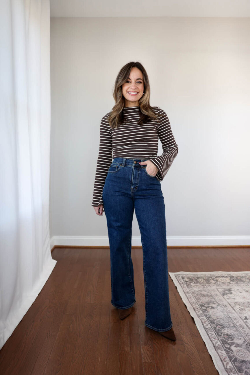 The Wide-Leg Jean from Madewell in standard and petite on petite style blogger Brooke of Pumps and Push-Ups | Madewell jeans review