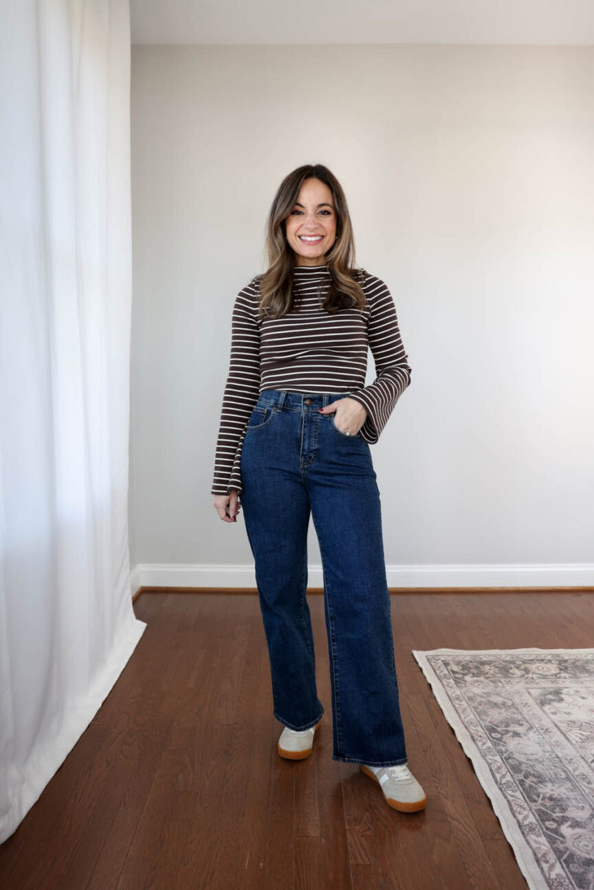 The Wide-Leg Jean from Madewell in standard and petite on petite style blogger Brooke of Pumps and Push-Ups | Madewell jeans review