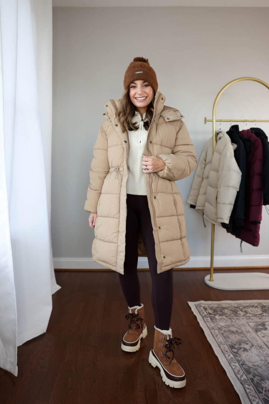 Petite-friendly puffer coat under $60 shown by petite style blogger Brooke of Pumps and Push-Ups | Petite puffer coats | old navy puffer coats