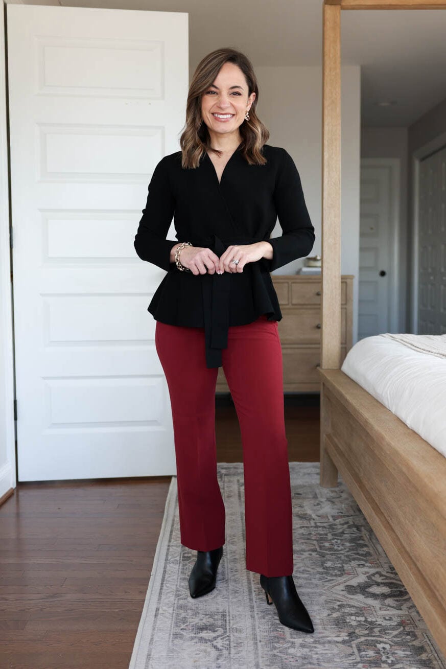 Slim pants for petites via pumps and push-ups blog | petite-friendly workwear | cropped flare pants for petites