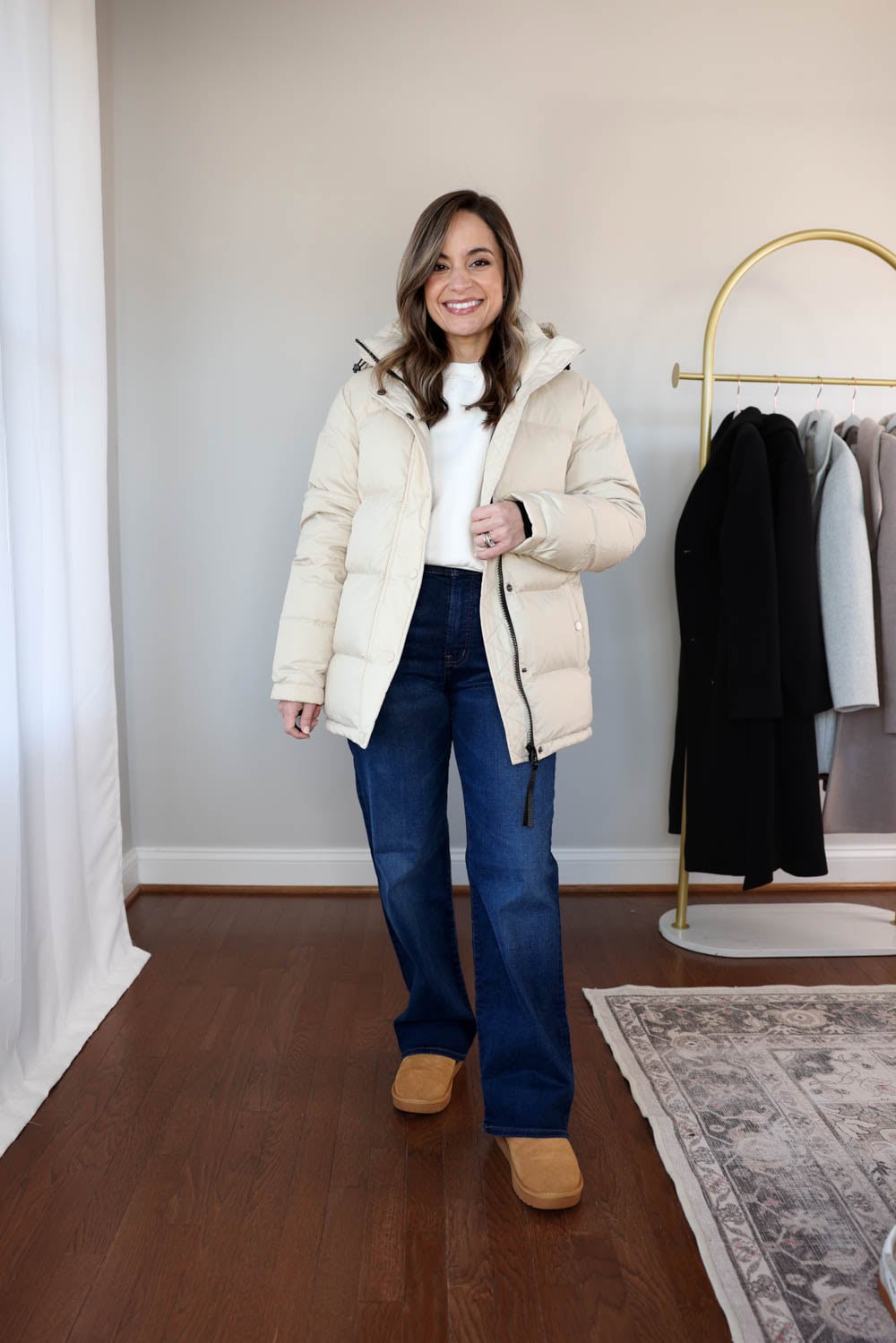 The One Style of Jeans That Works With (Almost) Every Shoe in My Closet - UGG boots and wide leg jeans outfit for winter 