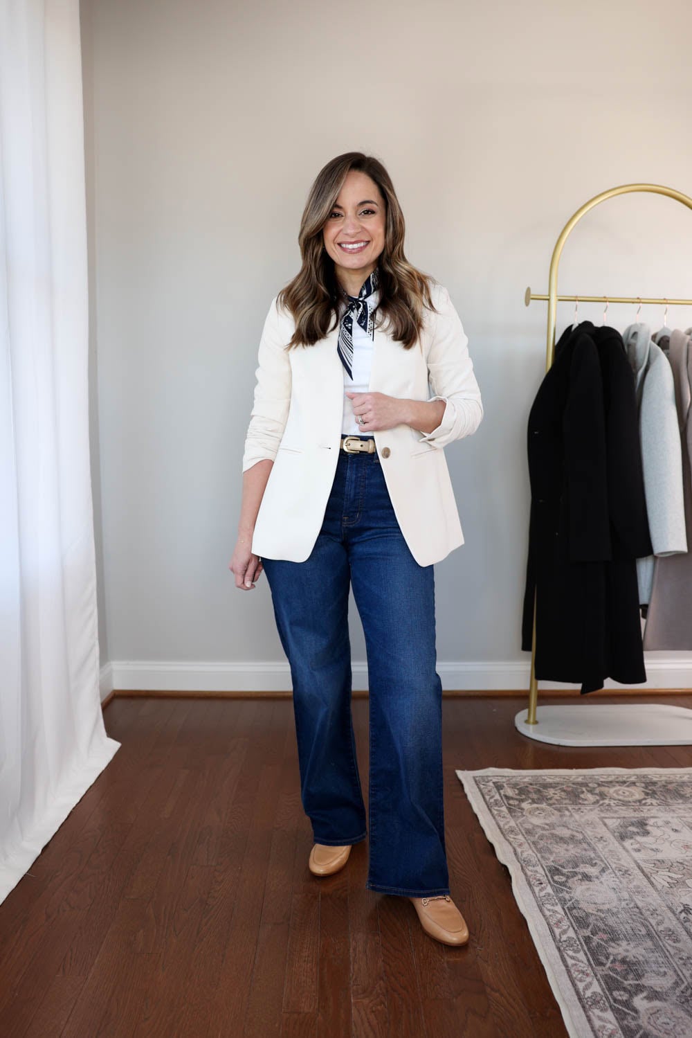 The One Style of Jeans That Works With (Almost) Every Shoe in My Closet wide leg jeans and loafers outfit 