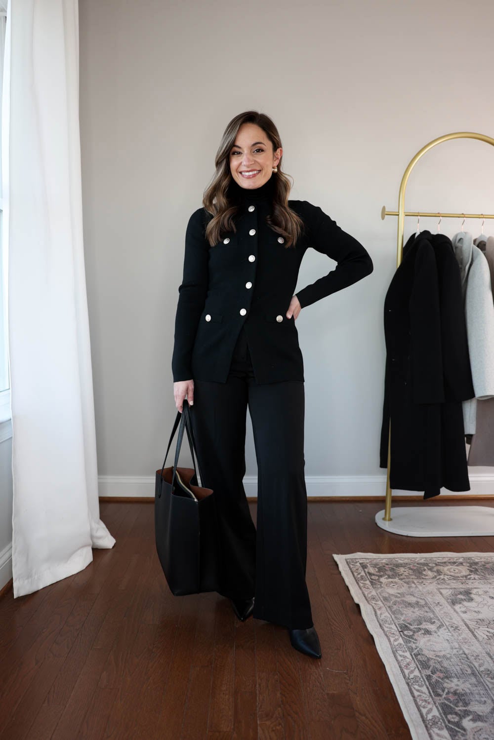 One top styled with three bottoms | winter workwear outfit for petites | structured cardigan outfits | petite friendly workwear