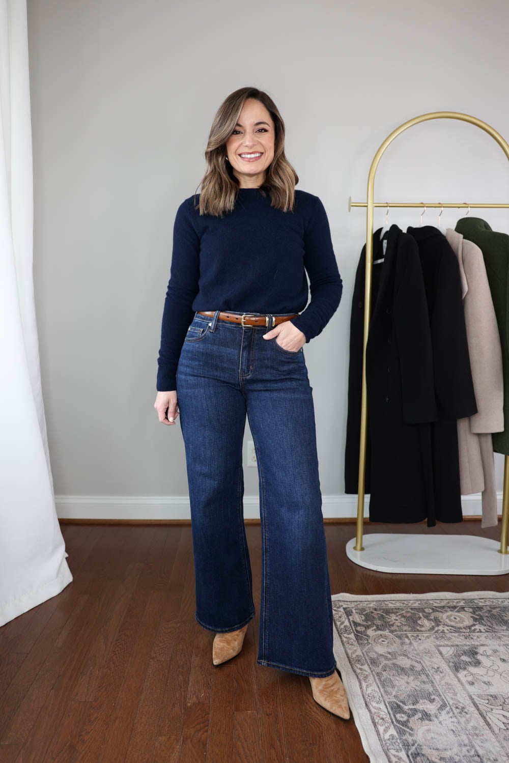 My top five petite-friendly sweaters from Quince, the Cashmere Crewneck Sweater | petite-friendly Quince sweaters | cashmere sweaters | winter outfit 