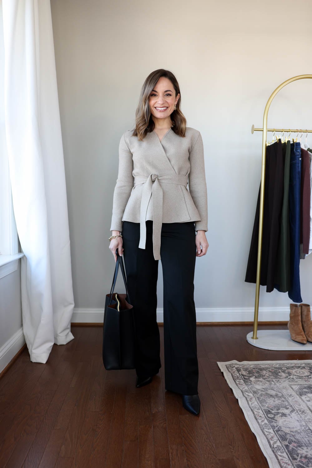 Slim wide-leg pants styled six ways for winter | 2026 winter workwear capsule wardrobe via pumps and push-ups petite style blog 