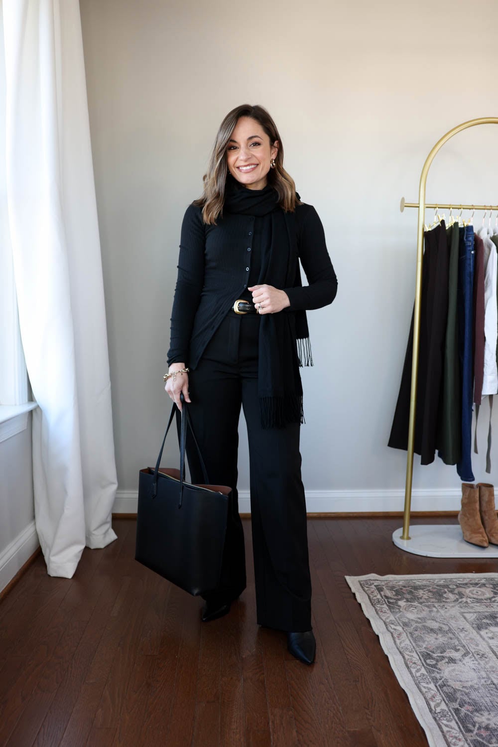 Slim wide-leg pants styled six ways for winter | 2026 winter workwear capsule wardrobe via pumps and push-ups petite style blog 