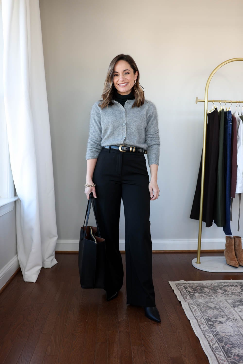 Slim wide-leg pants styled six ways for winter | 2026 winter workwear capsule wardrobe via pumps and push-ups petite style blog 