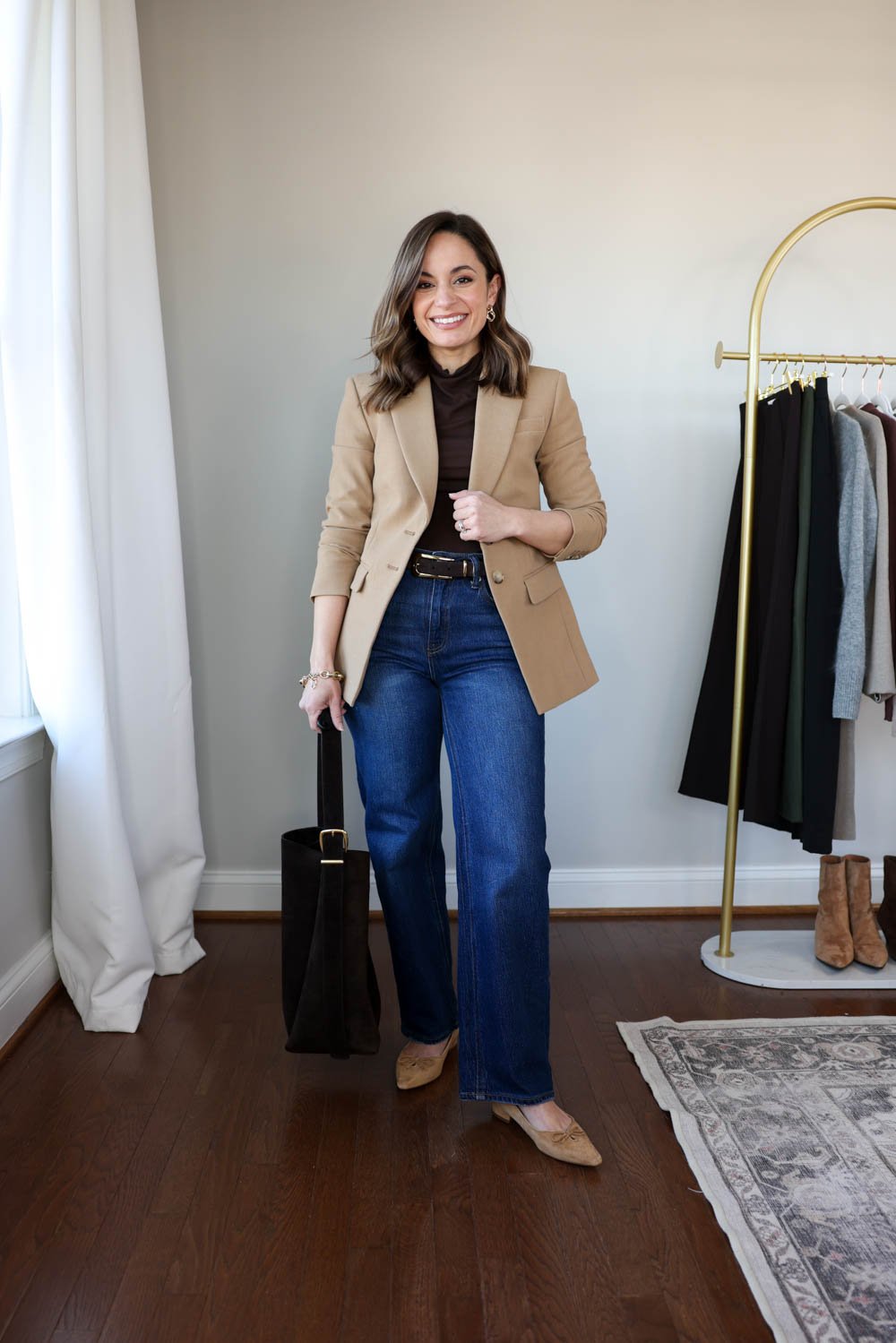 Petite-friendly outfits for work with jeans via the 2026 winter workwear capsule wardrobe by pumps and push-ups blog | petite fashion | petite workwear | outfits for work with jeans 