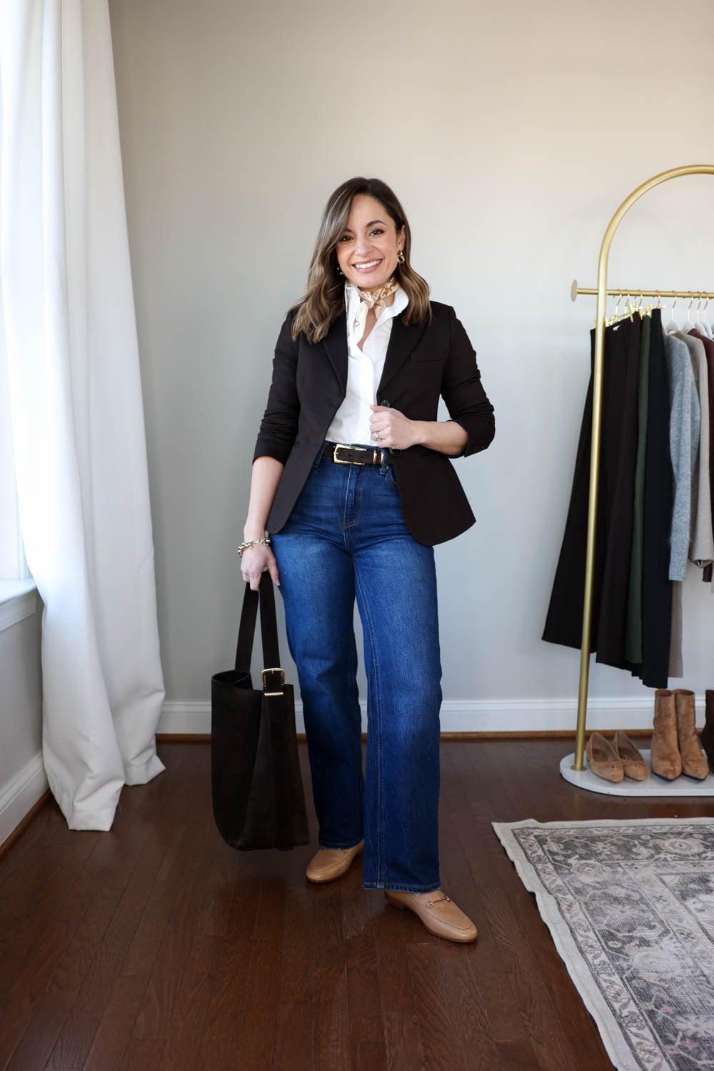 Petite-friendly outfits for work with jeans via the 2026 winter workwear capsule wardrobe by pumps and push-ups blog | petite fashion | petite workwear | outfits for work with jeans 