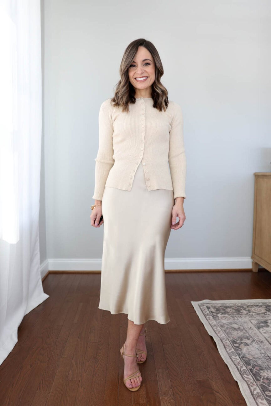 100% silk skirts from Quince a review of the mini, midi and maxi on my petite 4'10" frame. 