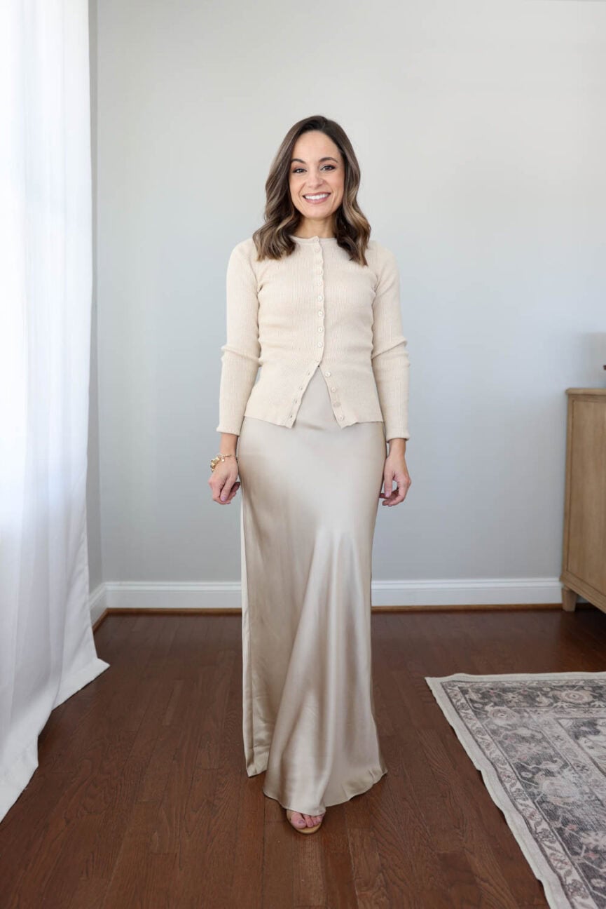 100% silk skirts from Quince a review of the mini, midi and maxi on my petite 4'10" frame. 