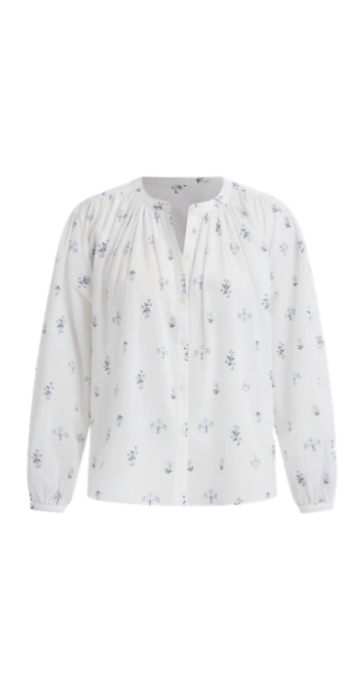 Loft white and blue floral balloon sleeve blouse