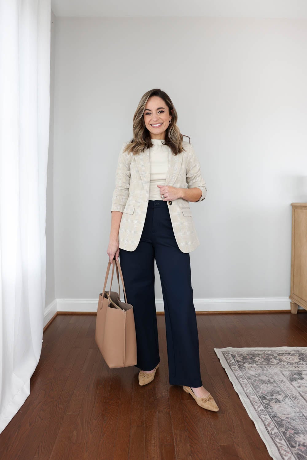 Petite workwear capsule wardrobe with 10 pieces styled into 15 office outfit ideas