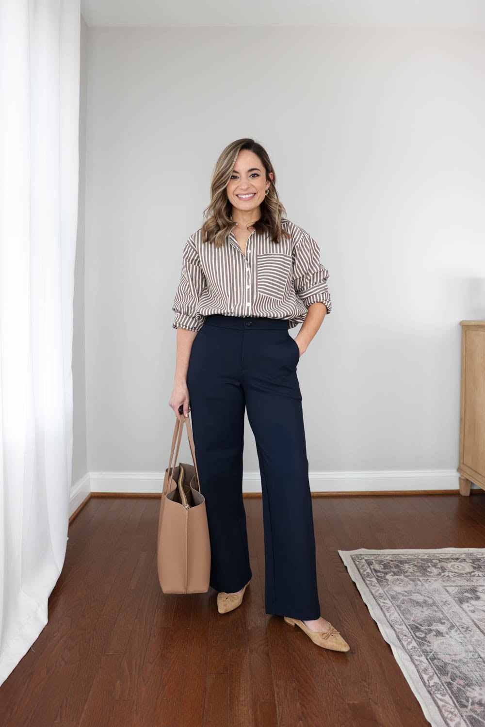 Petite workwear capsule wardrobe with 10 pieces styled into 15 office outfit ideas