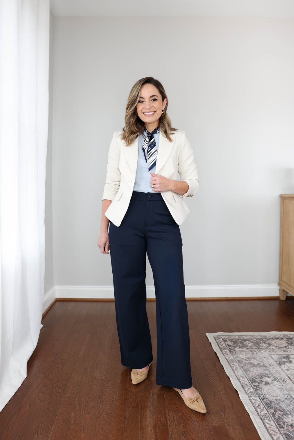 Petite workwear capsule wardrobe with 10 pieces styled into 15 office outfit ideas