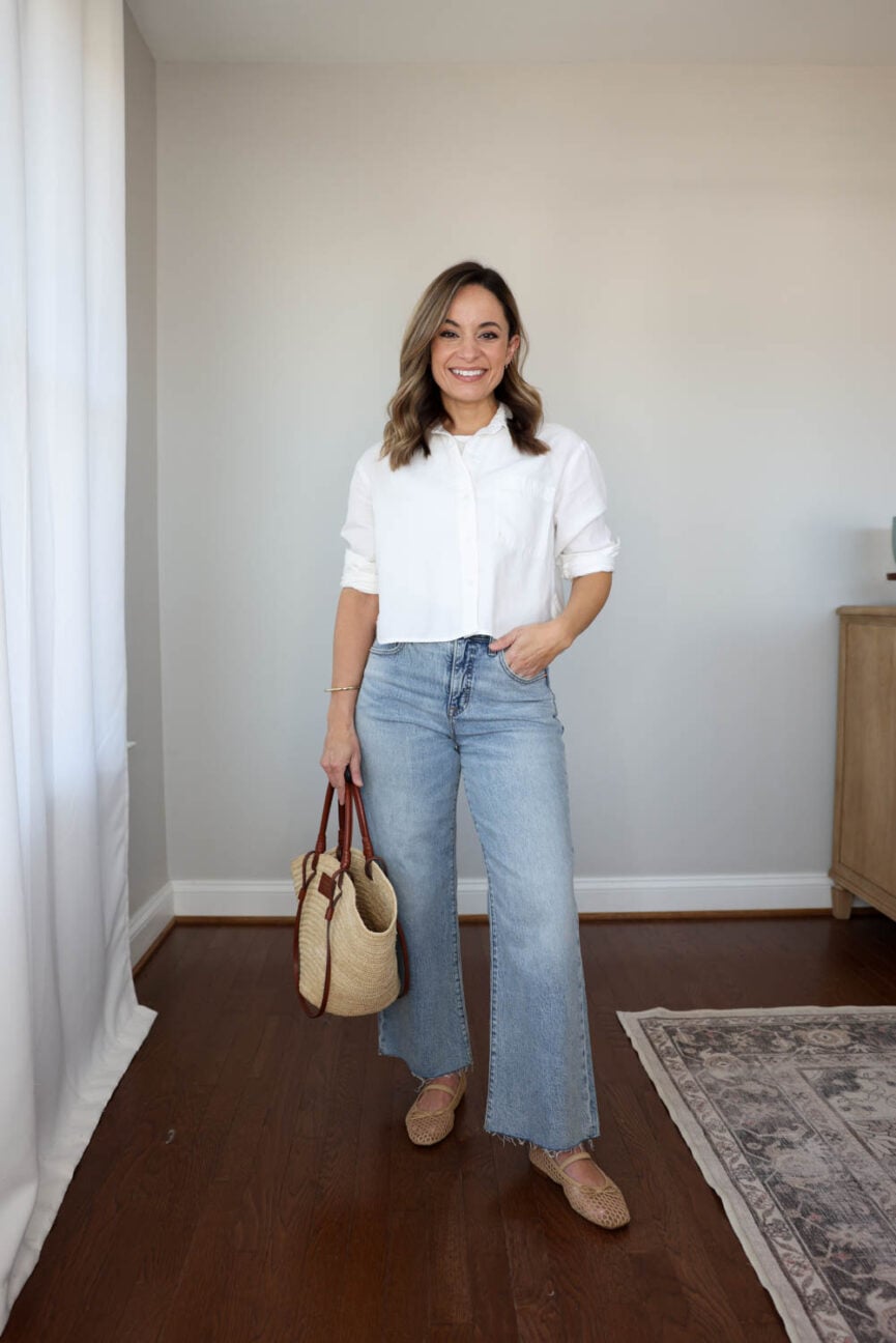 petite spring outfit from a 10-piece capsule wardrobe 