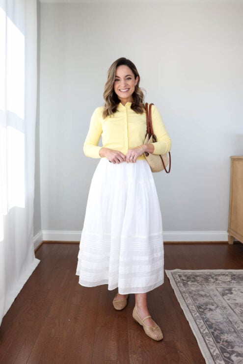 Six simple outfit combinations for spring via pumps and push-ups blog | maxi skirt outfit | cotton maxi skirt