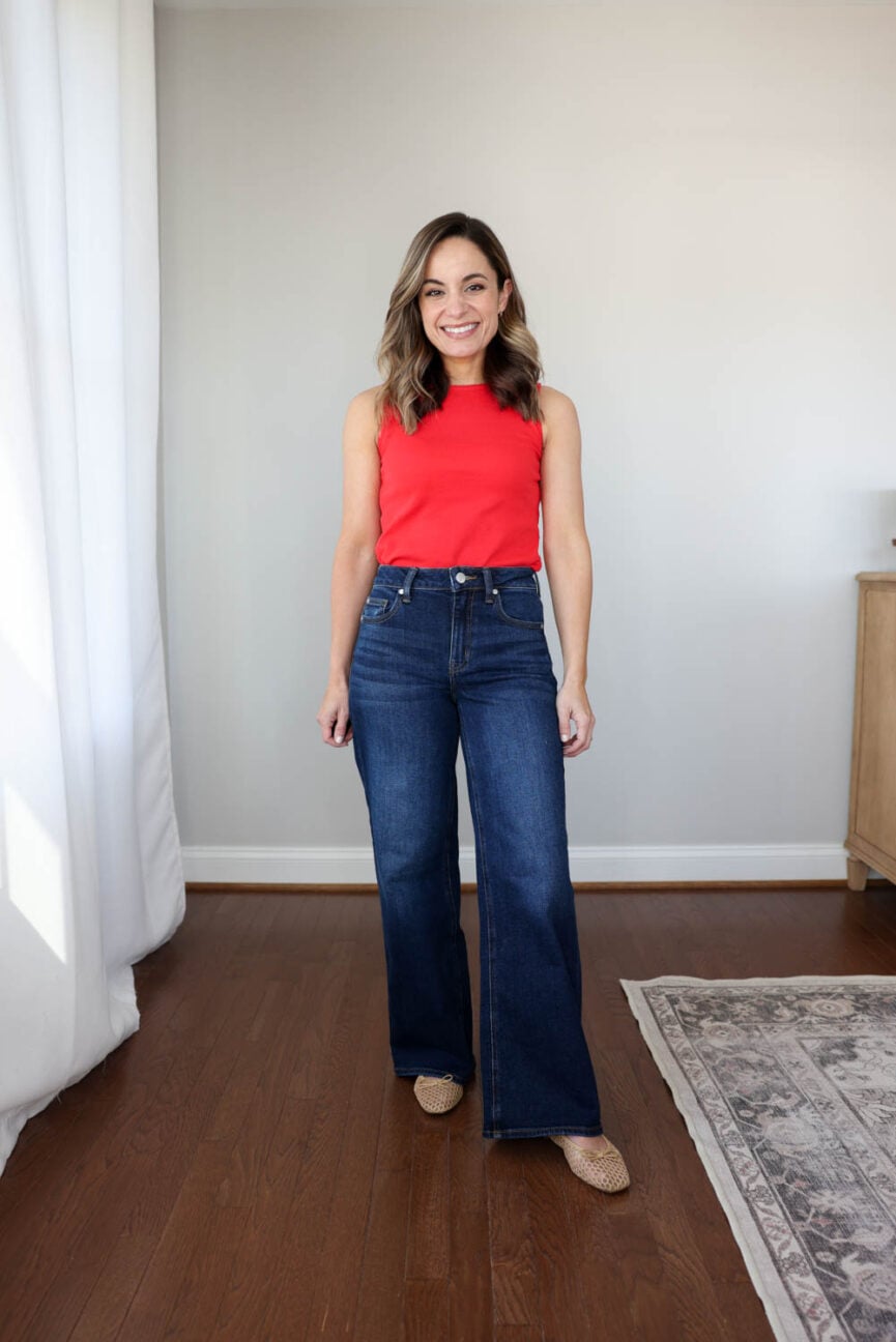 Quince Bella Wide Leg Jeans wash and wear test via petite style blog Pumps and Push-Ups | petite jeans review | petite jeans | wash and wear tests | do Quince jeans shrink