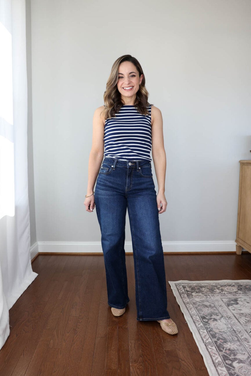 Quince jeans after washing and wearing | petite-friendly jeans | wash and wear test jeans