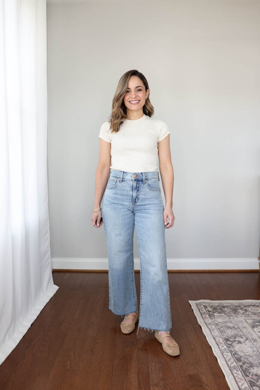 Petite-friendly cropped wide leg jeans from J.Crew Factory | petite jeans wash and wear test | Petite jeans reviews via pumps and push-ups blog 