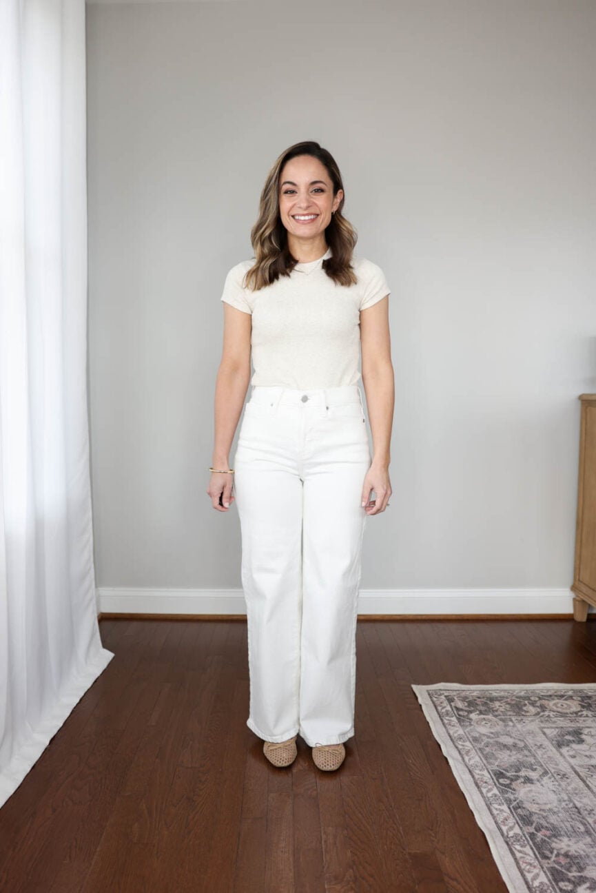 Petite-friendly white jeans | BR Factory jeans review via pumps and push-ups blog | petite-friendly jeans | white jeans 