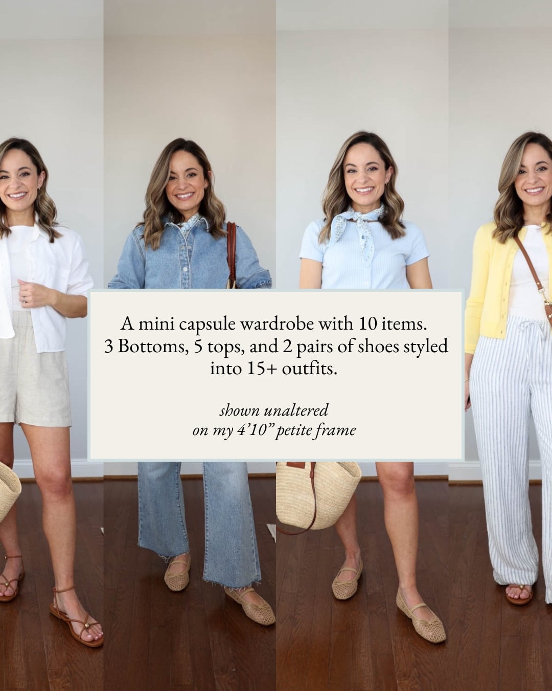 A mini capsule wardrobe for spring with 10 items and 15+ outfit ideas for petites | spring outfit ideas | mix and match spring outfits