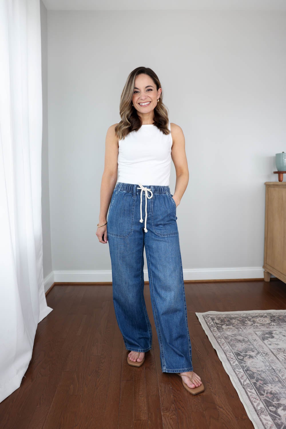 J.Crew Factory light-feel drawstring jeans | petite-friendly drawstring jeans | summer jeans for petites 