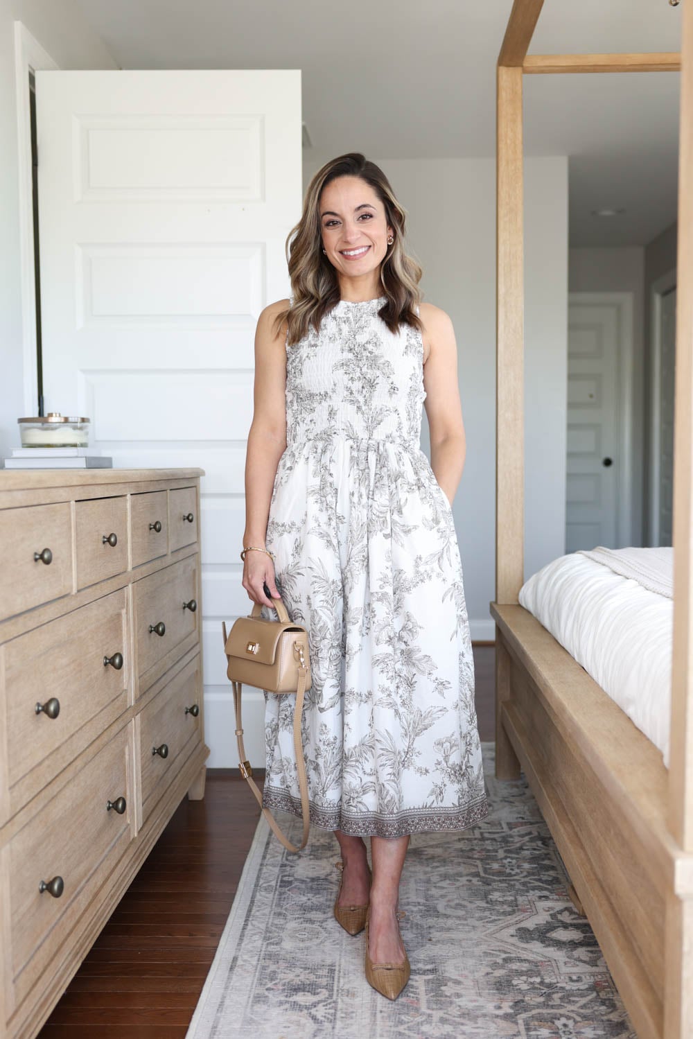 Petite-friendly midi dresses via pumps and push-ups blog | petite dresses for spring and summer | white dress for petites 